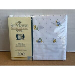 Select Edition Twin Flat Sheet Floral White 200 Thread Count USA  QTY: 1